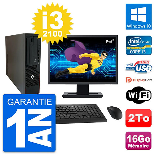 PC Fujitsu E910 DT Ecran 19" Intel i3-2100 RAM 16Go Disque 2To Windows 10 Wifi · Occasion