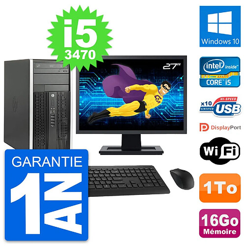 PC Tour HP Pro 6300 CMT Ecran 27" i5-3470 RAM 16Go Disque 1To Windows 10 Wifi · Occasion