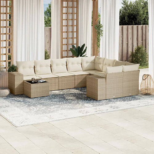 vidaXL Salon de jardin avec coussins 10 pcs beige résine tressée