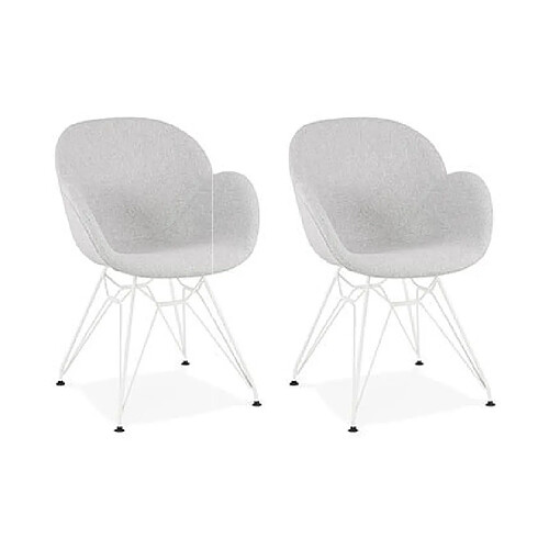 Mes Lot de 2 chaises tissu gris clair piètement en métal blanc - UMILA