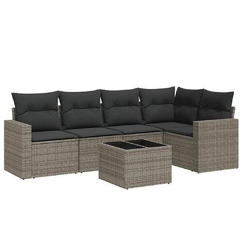 Maison Chic Salon de jardin 6 pcs avec coussins | Ensemble de Table et chaises | Mobilier d'Extérieur gris résine tressée -GKD59812