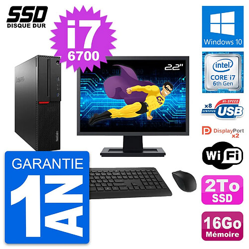 PC Lenovo M800 SFF Ecran 22" Intel Core i7-6700 RAM 16Go SSD 2To Windows 10 Wifi · Occasion