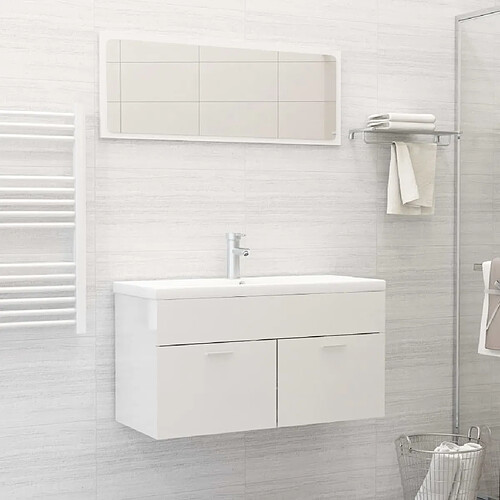 vidaXL Ensemble de meubles de salle de bain Blanc brillant Aggloméré