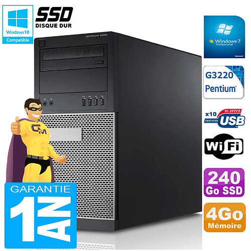 PC Tour DELL 9020 Intel G3220 Ram 4Go Disque 240 Go SSD Graveur DVD Wifi W7 · Occasion