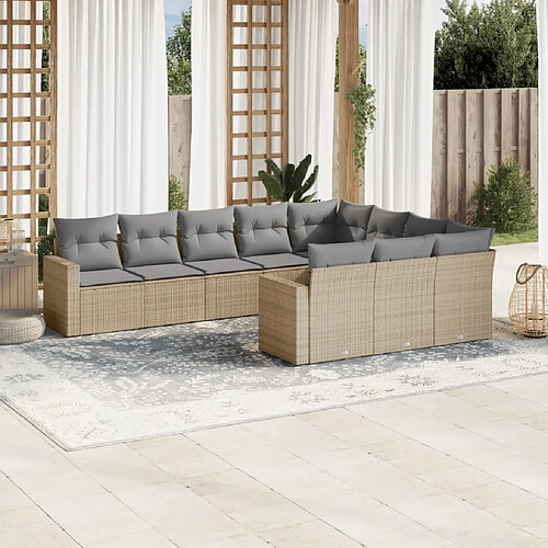 vidaXL Salon de jardin avec coussins 10 pcs beige résine tressée