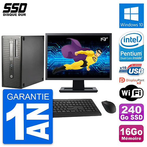 PC Tour HP EliteDesk 800 G1 Ecran 19" G3220 RAM 16Go SSD 240Go Windows 10 Wifi · Occasion