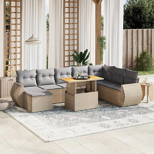 vidaXL Salon de jardin avec coussins 9 pcs beige résine tressée