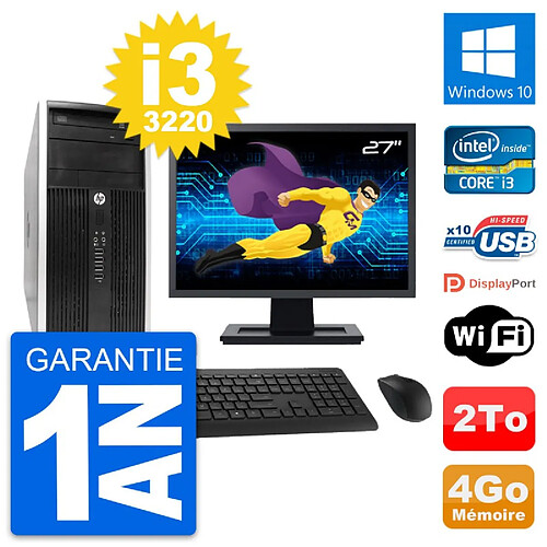 PC Tour HP Pro 6300 CMT Ecran 27" i3-3220 RAM 4Go Disque Dur 2To Windows 10 Wifi · Occasion