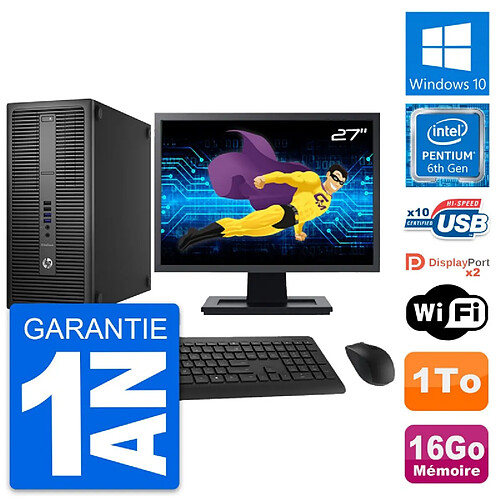 PC Tour HP 800 G2 Ecran 27" Intel G4400 RAM 16Go Disque Dur 1To Windows 10 Wifi · Occasion