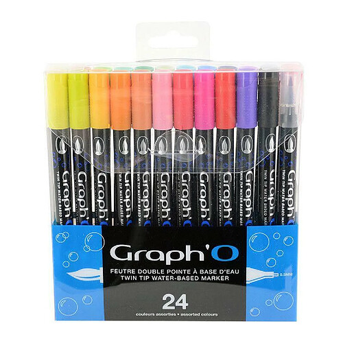 Graph It Coffret 24 feutres double pointe à base d'eau Graph'O - Essentiels