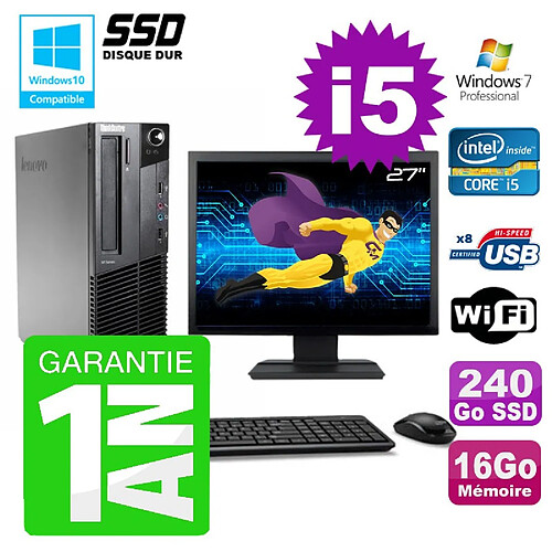 PC Lenovo M91p SFF Intel I5-2400 16Go Disque 240Go SSD Graveur Wifi W7 Ecran 27" · Occasion