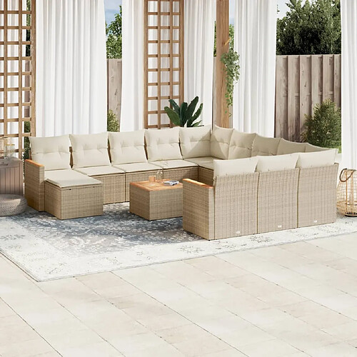 vidaXL Salon de jardin avec coussins 13 pcs beige résine tressée