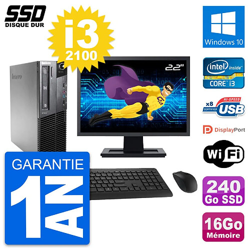 PC Lenovo M81 SFF Ecran 22" Intel i3-2100 RAM 16Go SSD 240Go Windows 10 Wifi · Occasion