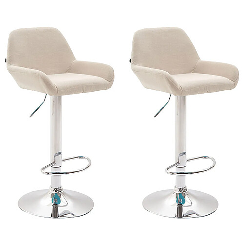 Decoshop26 Lot de 2 tabourets de bar repose-pieds en forme d'arc en métal chromé assise en tissu crème 10_0004039