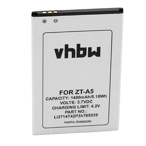 vhbw Li-Ion batterie pour téléphone portable mobil smartphone comme ZTE Li3714T42P3h765039 (1400mAh, 3.7V)