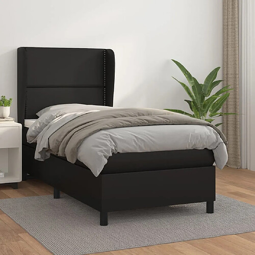 vidaXL Sommier à lattes de lit avec matelas Noir 100x200 cm Similicuir