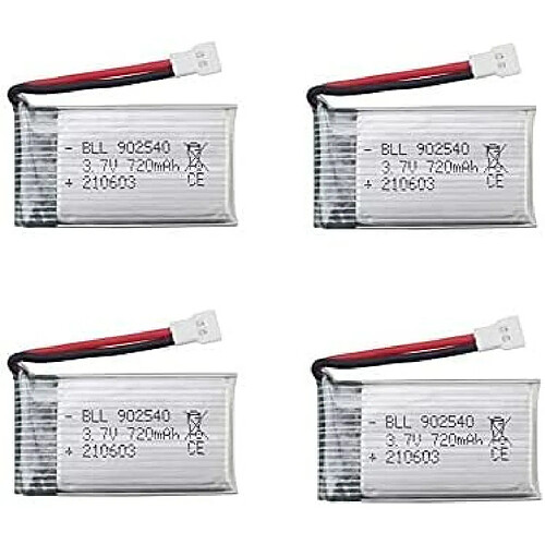 4 Pièces Batterie Lipo Rechargeable (3.7V, 720mAh Lipo) pour Drones Rc Quadricoptères Syma X5 X5C X5SC X5SW, Cheerson CX-30W, Skytech M68, Wltoys F949