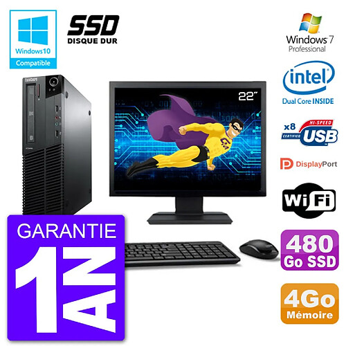 PC Lenovo M82 SFF Ecran 22" G640 RAM 4Go SSD 480Go Graveur DVD Wifi W7 · Occasion