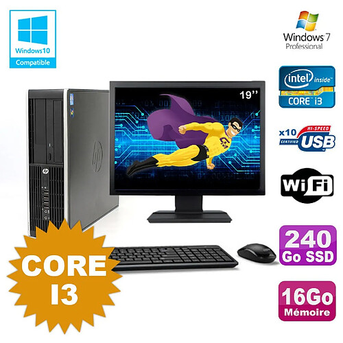 Lot PC HP Compaq 6200 Pro SFF Core i3 3.1GHz 16Go 240Go SSD DVD WIFI W7 + Ecran 19 · Occasion