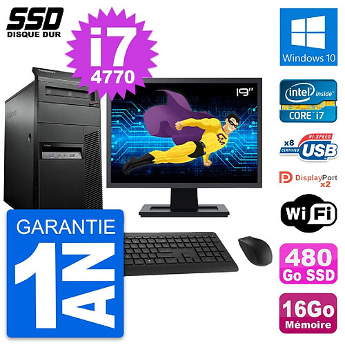 PC Tour Lenovo M93p Ecran 19" Intel i7-4770 RAM 16Go SSD 480Go Windows 10 Wifi · Occasion