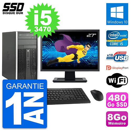 PC Tour HP 6300 CMT Ecran 27" Intel i5-3470 RAM 8Go SSD 480Go Windows 10 Wifi · Occasion