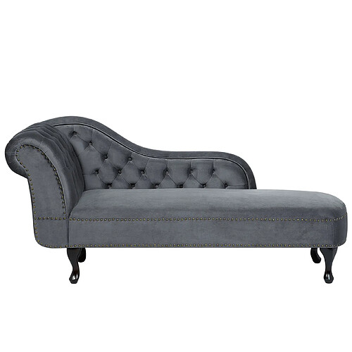 Beliani Méridienne Chesterfield en velours gris NIMES