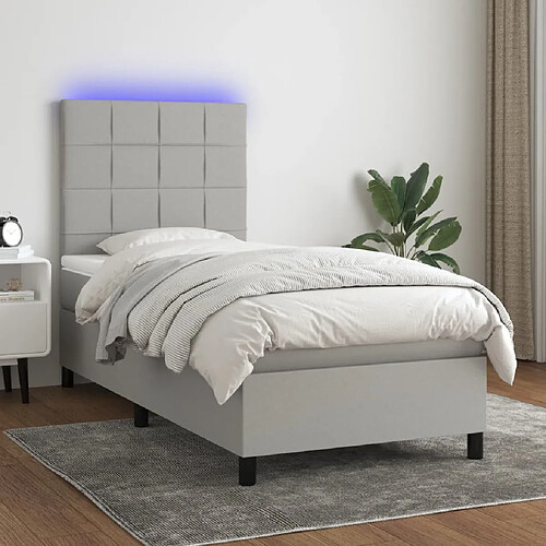 vidaXL Sommier à lattes de lit et matelas et LED Gris clair 100x200 cm