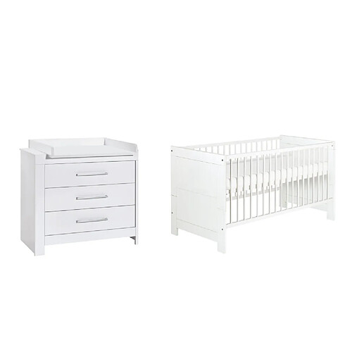 Schardt Lit enfant à barreaux et commode à langer Nordic White