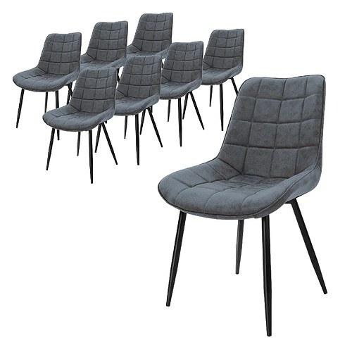 ML-Design Lot de 8 chaises salle à manger salon anthracite simili PU pieds en acier noir