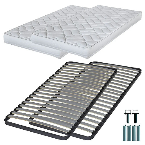 Ebac Matelas mousse + Sommier métal C220 2x80x190 Melissa - Hauteur 13 cm - Soutien ferme