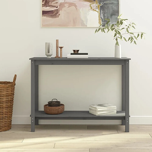 vidaXL Table console Gris 110x40x80 cm Bois massif de pin