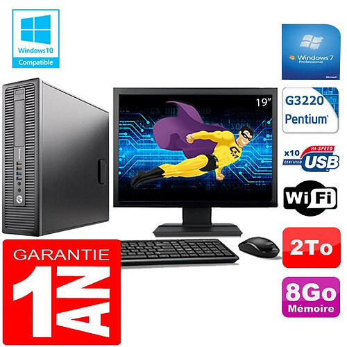 PC HP EliteDesk 800 G1 SFF Intel G3220 8Go Disque 2 To Wifi W7 Ecran 19" · Occasion