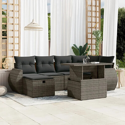 vidaXL Salon de jardin avec coussins 7 pcs gris résine tressée