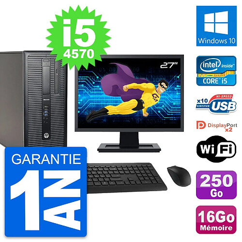 PC Tour HP 800 G1 Ecran 27" Intel i5-4570 RAM 16Go Disque 250Go Windows 10 Wifi · Occasion