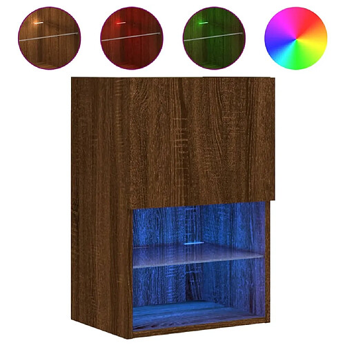 Maison Chic Meuble TV avec lumières LED, Banc TV pour salon, Meuble de rangement chêne marron 40,5x30x60 cm -GKD84487