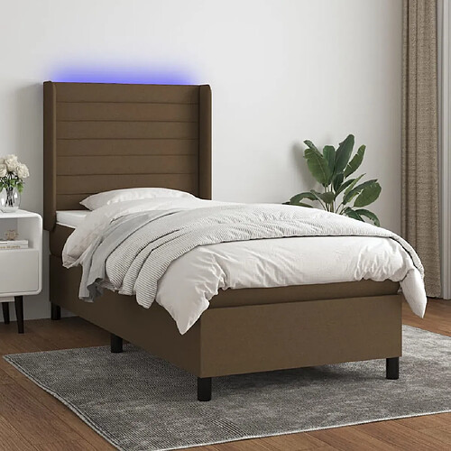 vidaXL Sommier à lattes de lit matelas et LED Marron foncé 100x200cm