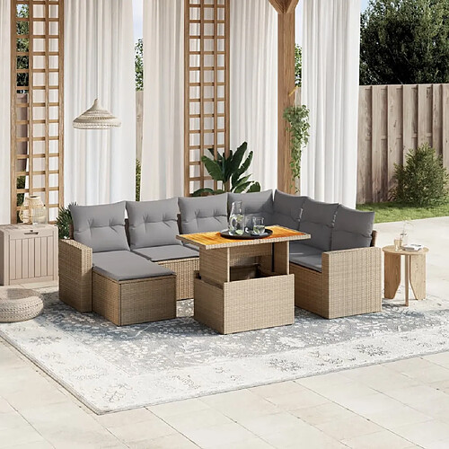 vidaXL Salon de jardin avec coussins 8 pcs beige résine tressée