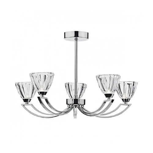 Luminaire Center Plafonnier Vito chrome poli et verre moulé 5 ampoules