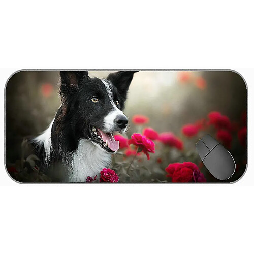 Universal (750x300x3) Tampon de souris de jeu extra large, Pet Dog Rose Flower Border Collie Mat Mat