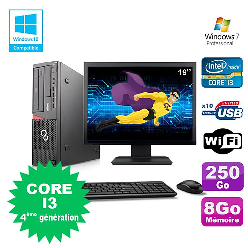 Lot PC Fujitsu E720 E85+ I3-4130 3.4GHz 8Go 250Go Graveur WIFI W7 + Ecran 19" · Occasion