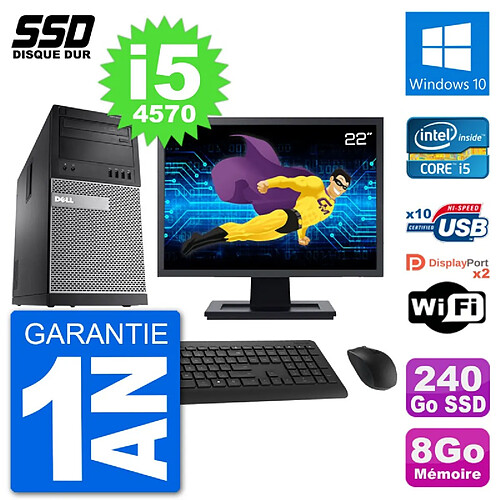 PC Tour Dell 9020 Ecran 22" Intel Core i5-4570 RAM 8Go SSD 240Go Windows 10 Wifi · Occasion