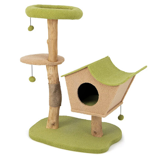 Helloshop26 Arbre à chat de 110 cm tour à chat en bois perchoir supérieur rembourré condo pour chatcentre d'activité pour chat balles pendantes vert 20_0005500