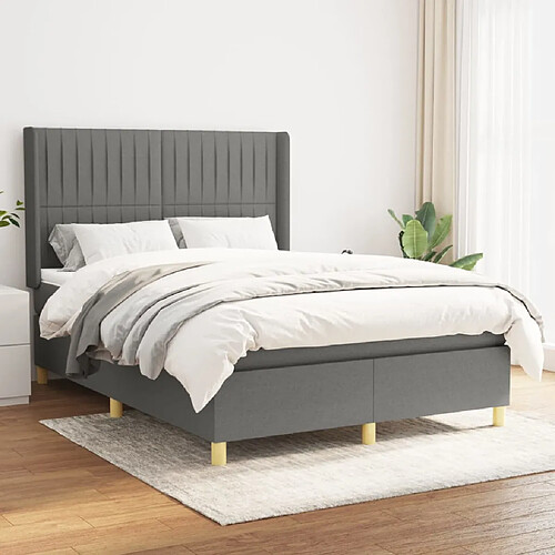 vidaXL Sommier à lattes de lit avec matelas Gris foncé 140x190cm Tissu