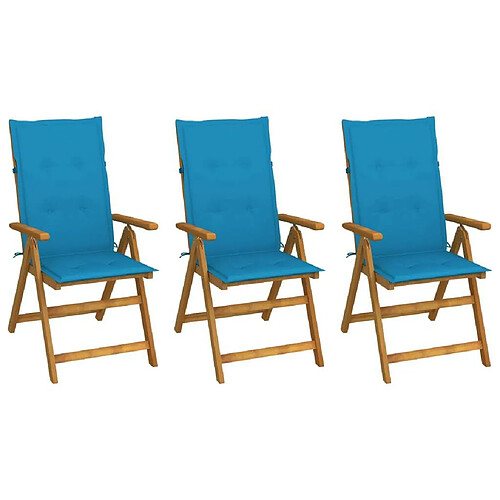 Maison Chic Lot de 3 Chaises pliables d'extérieur avec coussins | chaises de jardin | Fauteuil Relax Bois d'acacia -GKD43221