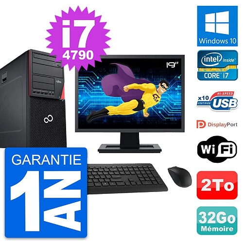 PC Tour Fujitsu P720 Ecran 19" Intel i7-4790 RAM 32Go Disque 2To Windows 10 Wifi · Occasion