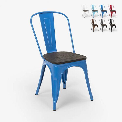 Ahd Amazing Home Design Chaises industrielles en bois et acier Tolix pour cuisine et bar Steel Wood, Couleur: Bleu