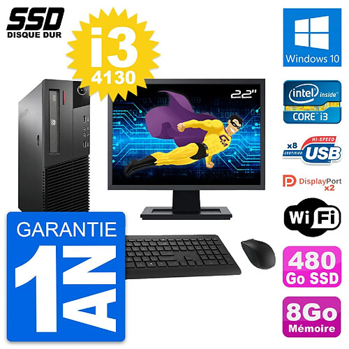 PC Lenovo M93p SFF Ecran 22" Intel i3-4130 RAM 8Go SSD 480Go Windows 10 Wifi