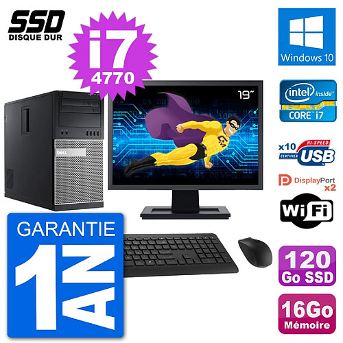 PC Tour Dell 9020 Ecran 19" Intel i7-4770 RAM 16Go SSD 120Go Windows 10 Wifi · Occasion