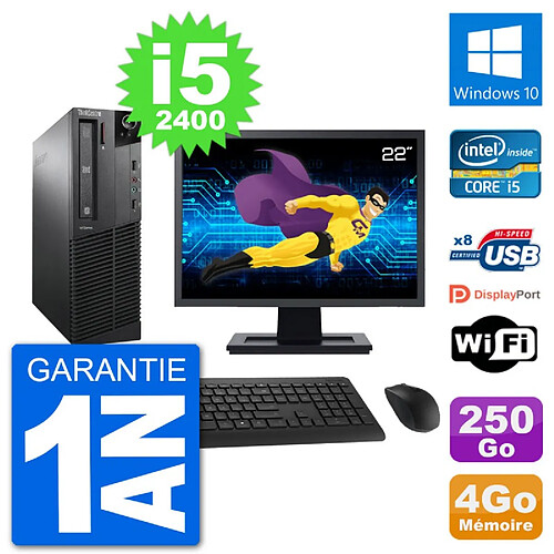 PC Lenovo M91p SFF Ecran 22" Intel i5-2400 RAM 4Go Disque 250Go Windows 10 Wifi · Occasion