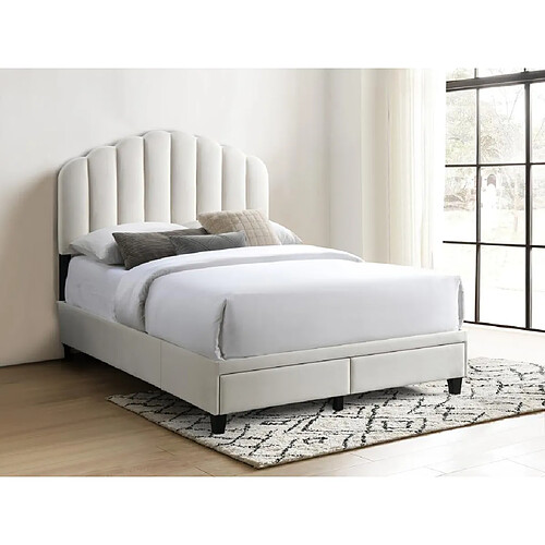 Vente-Unique Lit 160 x 200 cm avec tiroirs - Velours - Ivoire + Matelas - ILISIO